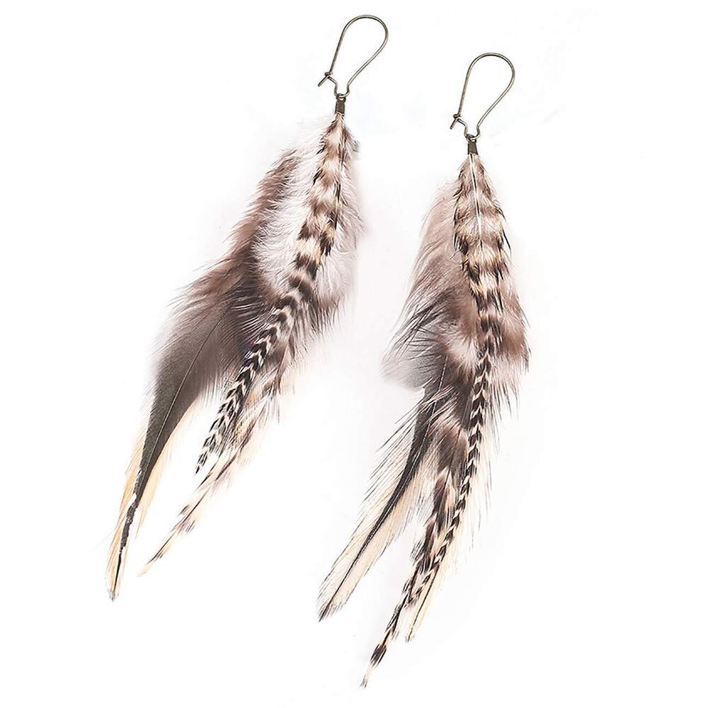 Bohemian Multicolor Pheasant Feathers Dangle Earrings Handmade Natural
